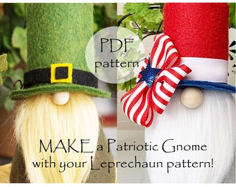 St Patricks Day Gnome Patterns, PATRIOTIC GNOME Gnome Sewing Pattern, Leprechauns Gnome Pattern, Gnomes, 4th of July Gnome