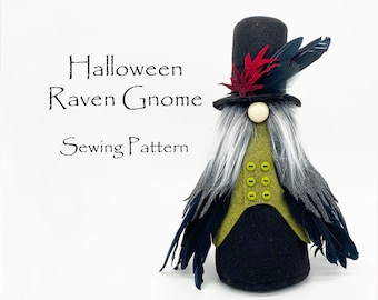 HALLOWEEN RAVEN Gnome Sewing Pattern, Gifts for Halloween, Craft Sewing Patterns, Gnomes, Spooky, Halloween Decor, Gnome Gifts