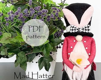 Easter Gnome Sewing Pattern MAD HATTER, Gnome Bunnies Pattern, Craft Patterns, Gnome Bunny Pattern, Mad Hatter, Cloth Doll Pattern, Bunnies