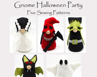 Gnome HALLOWEEN PARTY with 5 Patterns, Frankenstein - Bride of  Frankenstein, Ghost, Bat, Grim Reaper, Gnome Sewing Patterns, Movie Monsters