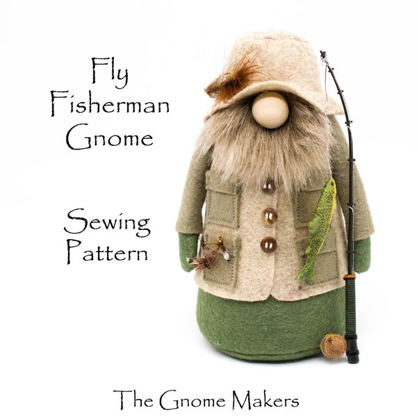 FLY FISHERMAN Gnome Pattern, Gnome Tutorials, Fishing, Outdoors, Fish, Felt Patterns, Doll Making Supplies, Fisherman Doll, Craft Tutorials