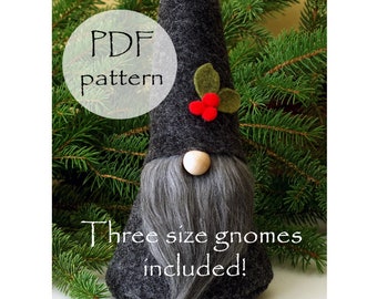 Basic Traditional CHRISTMAS Gnome Pattern 3 Sizes, Craft Sewing Patterns, Nisse Tomte, Christmas, Tutorial With Photos, Digital Patterns