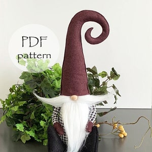 CURLY HAT Gnome Pattern, Gnome Easter Patterns, Spring Gnome, Craft Patterns, Tutorial Gnome Sewing Pattern, Holiday Decorating, Patterns image 1