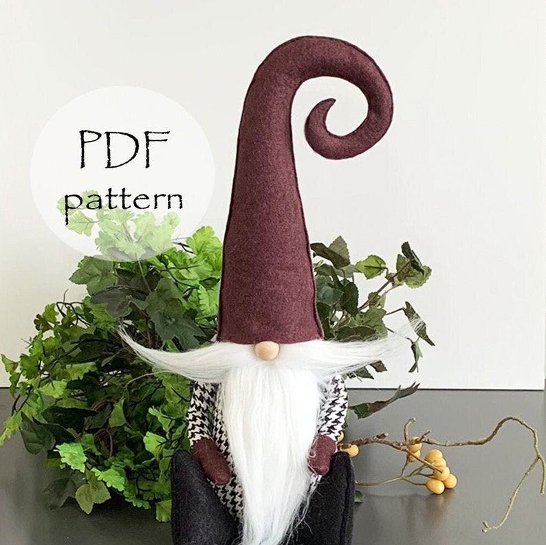 CURLY HAT Gnome Pattern, Gnome Easter Patterns, Spring Gnome, Craft Patterns, Tutorial Gnome Sewing Pattern, Holiday Decorating, Patterns image 1