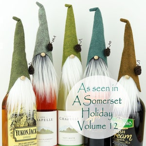 Gnome Bottle Topper, Holiday Gnomes, Gnome Patterns, Sewing Pattern, Craft Christmas Gifts, Wine Cozy, Liquor Party Gift, DIY Wine Topper image 3