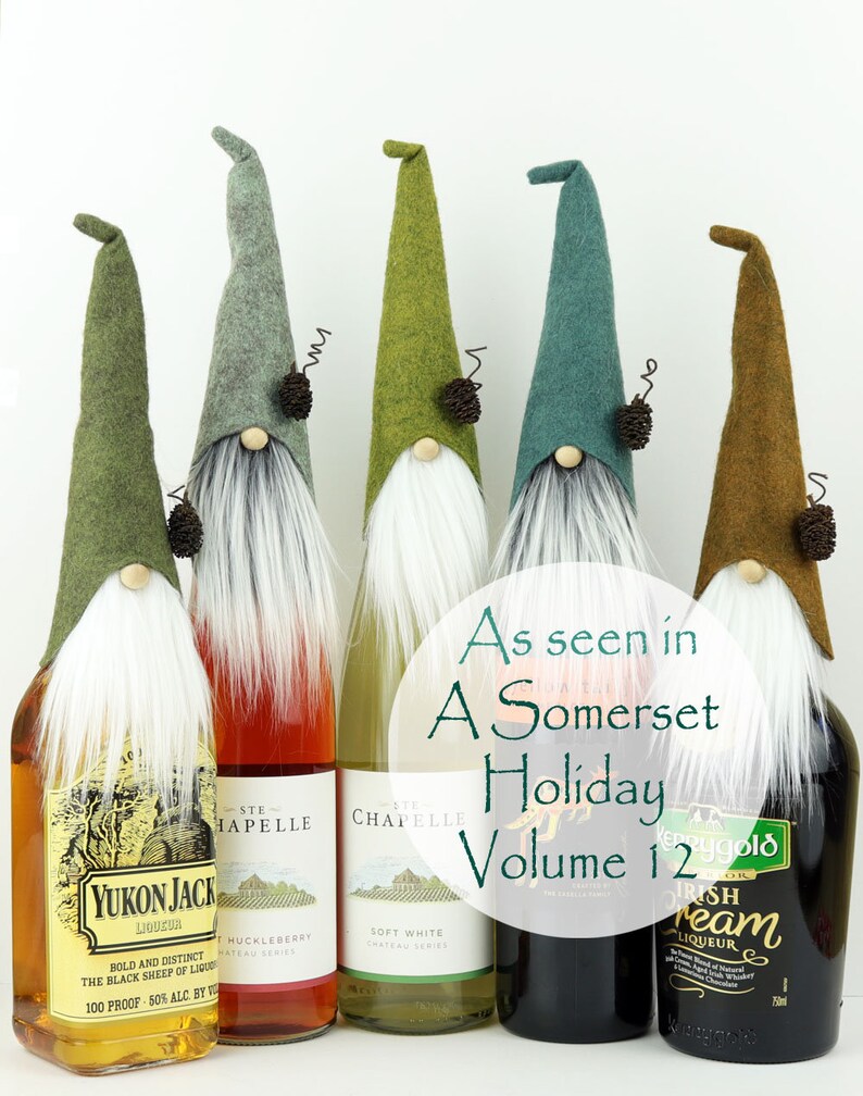 Gnome Bottle Topper, Holiday Gnomes, Gnome Patterns, Sewing Pattern, Craft Christmas Gifts, Wine Cozy, Liquor Party Gift, DIY Wine Topper image 3