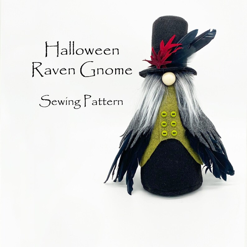 HALLOWEEN RAVEN Gnome Sewing Pattern, Gifts for Halloween, Craft Sewing Patterns, Gnomes, Spooky, Halloween Decor, Gnome Gifts image 1
