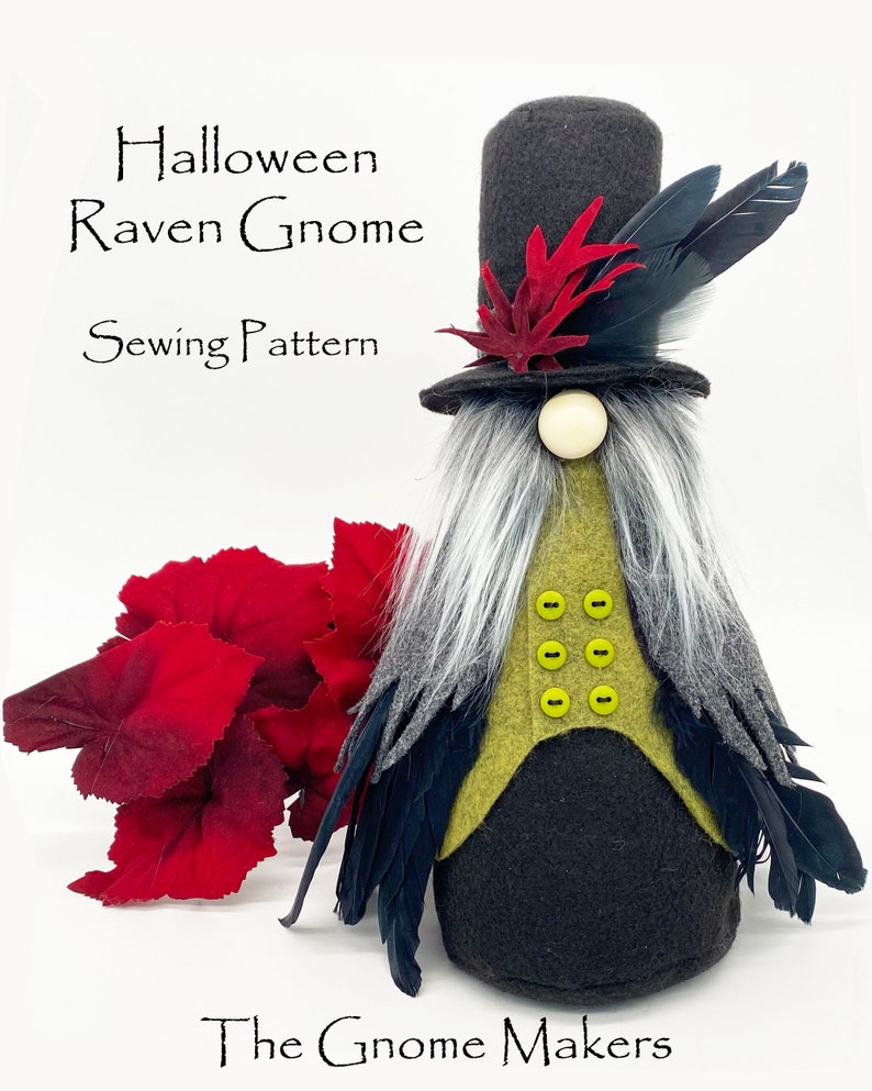 HALLOWEEN RAVEN Gnome Sewing Pattern, Gifts for Halloween, Craft Sewing Patterns, Gnomes, Spooky, Halloween Decor, Gnome Gifts image 4