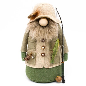 FLY FISHERMAN Gnome Pattern, Gnome Tutorials, Gifts for Dad, Fishing, Outdoors, Fish, Felt Patterns, Doll Making