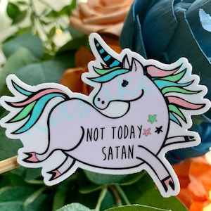Not Today Satan Unicorn Sticker: Funny Vinyl Decal