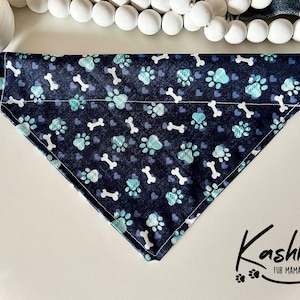 Blue Paw Print Over Collar Dog Bandana