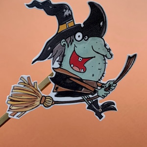 Cartoon Witch Vinyl Sticker: Funny Halloween Laptop Decal