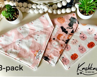 Pink Halloween Pet Bandana Set: Ghost Flannel Dog Collar, 3-Pack