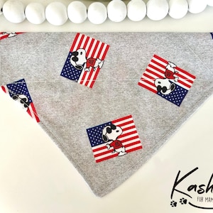 Snoopy flag dog bandana, Independence Day pet bandana, 4th of July over collar dog bandana