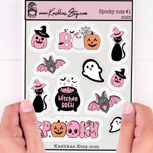 Halloween sticker set, spooky cute pink & black halloween stickers, cute Halloween theme baby shower sticker set, cute pumpkin stickers