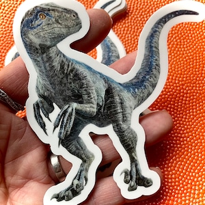 Velociraptor vinyl sticker, Blue dinosaur sticker, raptor stickers