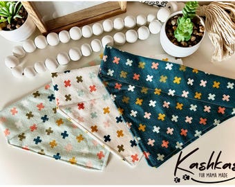 Soft flannel pet bandana set, 3pack cross pattern over collar pet bandanas