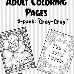 Dibujos para colorear divertidos para adultos, 2 hojas para colorear imprimibles, dibujos de humor negro, imprimibles de noche de chicas, dibujos con frases divertidas para colorear.