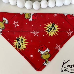 Reversible Grinch Christmas Pet Bandana - Slip On Collar