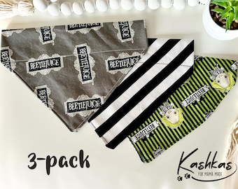 Beetlejuice Dog Bandana Set: Over Collar Pet Bandanas (3-Pack)