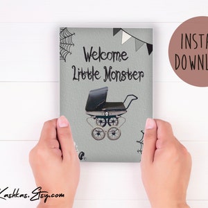 Carte de bébé gothique, carte de bébé d'Halloween, baby shower d'Halloween, nouvelle carte de bienvenue petit monstre, carte de baby shower goth, TÉLÉCHARGEMENT IMMÉDIAT