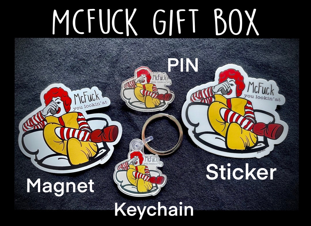 Mcfreaky Sticker Mcfuck Gift Set: Sticker, Magnet, Pin & Keychain - Funny White Elephant ...