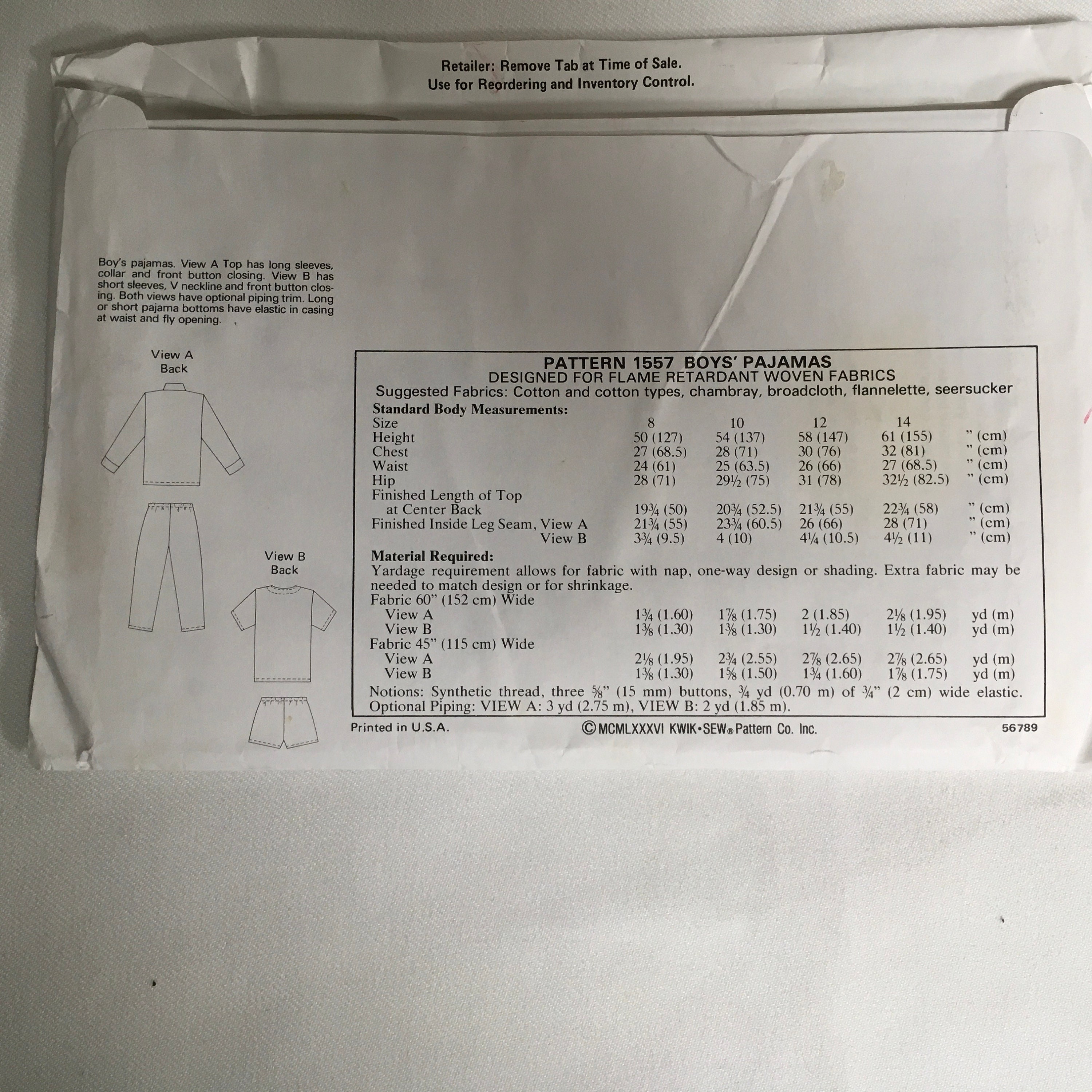 Kwik Sewing Pattern 1557 Children Boy‘s Pajamas Long Sleeves Collar ...