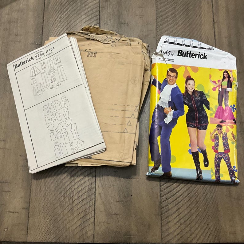 Butterick P454 6754 Sewing Pattern Misses Men Adult Sonny Cher Hippie