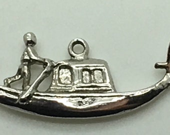 Venice Italy Gondola Boat  Sterling Silver Charm  Gondolier Venice Canal Italy Europe Souvenir Travel Memorabilia Charm For Bracelet