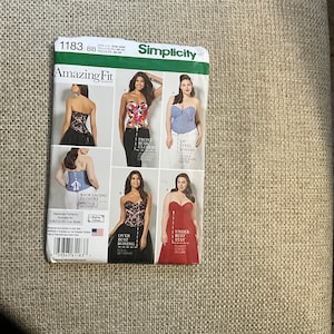 Simplicity 1283 Sömnadsmönster Korsetter A B C D DD Kupa Gotisk Stålbenning Bak Snörning Fram Bust Stängning 20W 22W 24W 26W 28W
