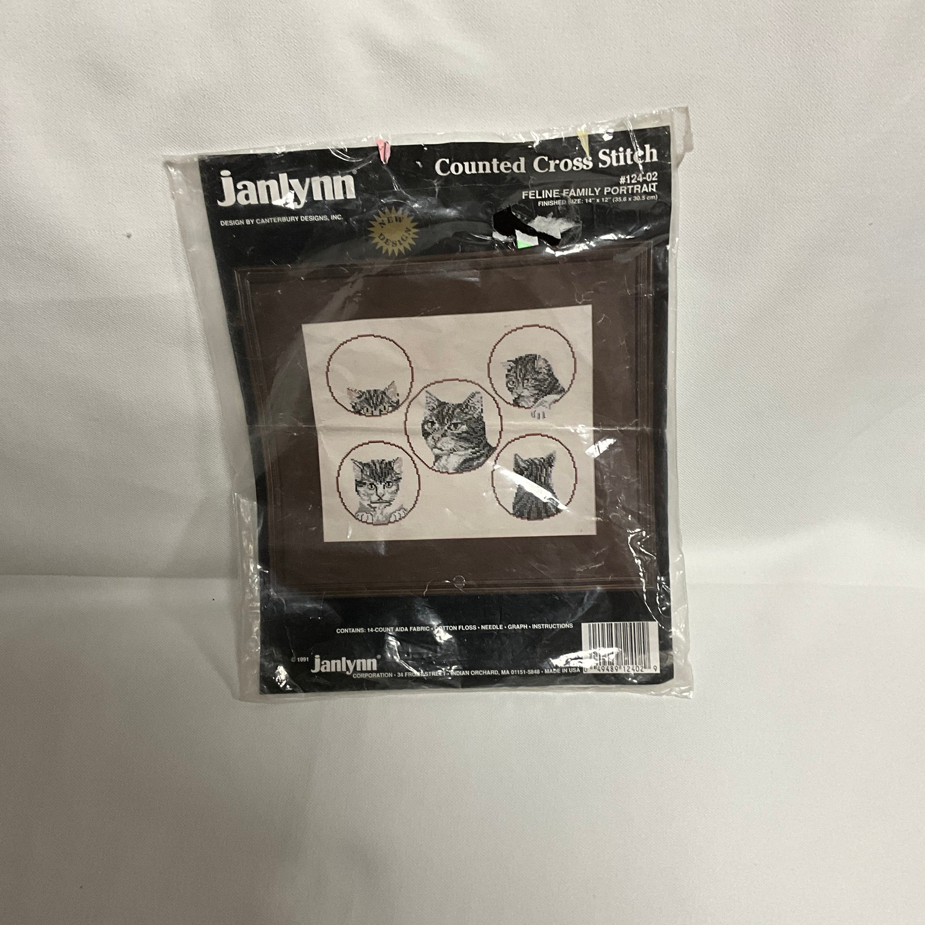 Janlynn Cat Counted Cross Stitch Kit #124-02 Feline Family Portrait Tabby Cat Kitten Made in USA
