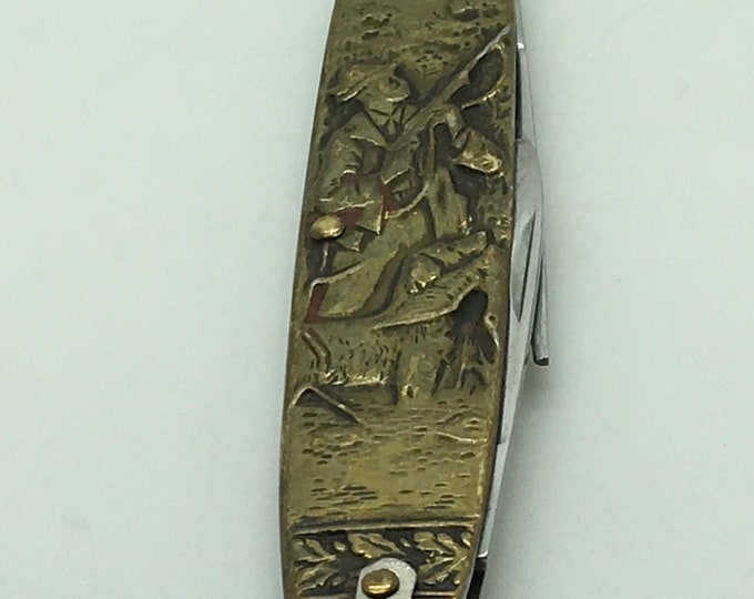 Arnex Solingen Germany Pocket Knife Figural Brass Hound Dogs Duck