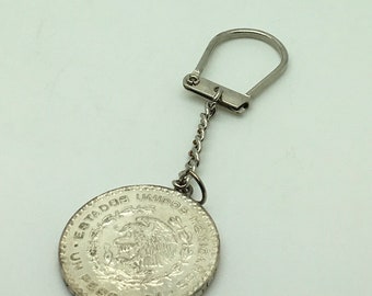 Mexico 1964 Silver Peso Keychain National Arms Eagle Armored Bust Coin Collector Gift Idea Numismatist