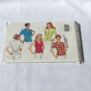 Butterick 4893 Sewing Pattern Misses Top Fitted Neck Variations Front Princess Seams Collar Flaps Tie Ends Short Sleeves Sleeveless 12 14 16