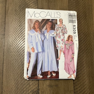 McCall‘s 6309 Sewing Pattern Lanz Of Salzburg Misses Nightgown Pajamas Pj‘s Loose Fitting Front Back Gathered Modest Cottagecore XLG XXL