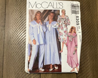 McCall‘s 6309 Sewing Pattern Lanz Of Salzburg Misses Nightgown Pajamas Pj‘s Loose Fitting Front Back Gathered Modest Cottagecore XLG XXL