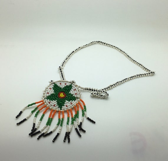 Vintage native american seed bead necklace deals