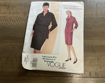 Vogue 2680 Schnittmuster Donna Karan Misses Kleid Shirt Kleid Sehr Locker Passende Kragen Vorderseite Band Falten Knopf Manschette Ärmel Größe 38 10
