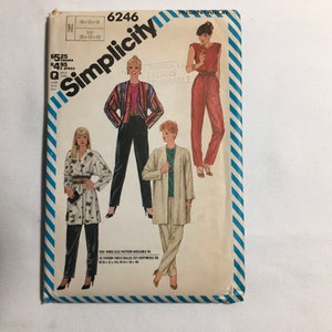 Simplicity 6246 Sewing Pattern Kimono Misses Pull-On Pants Pullover Top UnlinedJacket Two Length&#39;s Loose Fitting Pants Size 10 12 14 Uncut