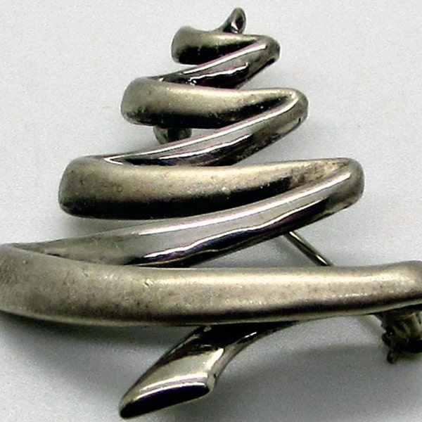 Vintage Sterling Silver Christmas Tree Brooch Pin  BA Ballou Modernist Modern Abstract Holiday Light Gold Wash