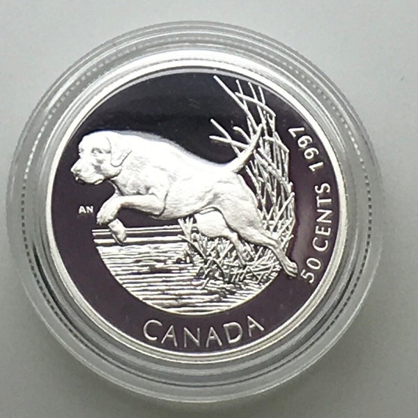 Canada 1997 50 Cents Sterling Silver Coin Labrador  Retriever Dog Queen Elizabeth II Best Friends Canadian Coin RCM Royal Canadian Mint