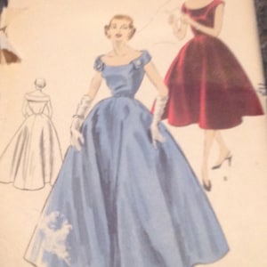 Vogue 7512 Sewing Pattern 1955 50s Off Shoulder Fit Flare Full Skirt Ball Gown Wedding Dress Circular Skirt Cap Sleeve S 14 32 Bust 35 Hip w