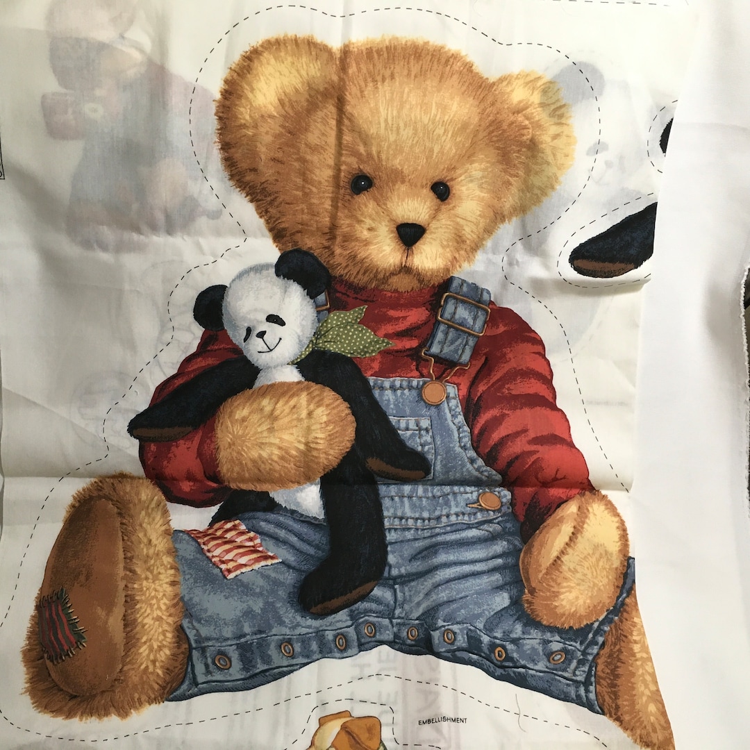 Daisy Kingdom Blue Jean Teddy Bear Wall Hanging Cut & Sew Fabric Panel