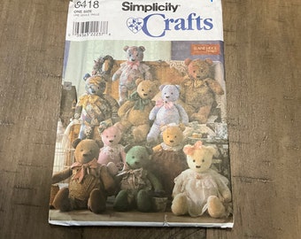 Simplicity Crafts 8418 Sewing Pattern 18 " 20 " 22 " Bears With Accessories Elaine Heigl  Overalls Collars  Memory Bear DIY Bear Project