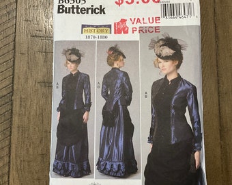 Butterick B6305 Sewing Pattern 1870-1880 Costume Victorian Dress Fitted Boned Top Pleated Back Drape Size 8 10 12 14 16 18 20 22 24 You Pick