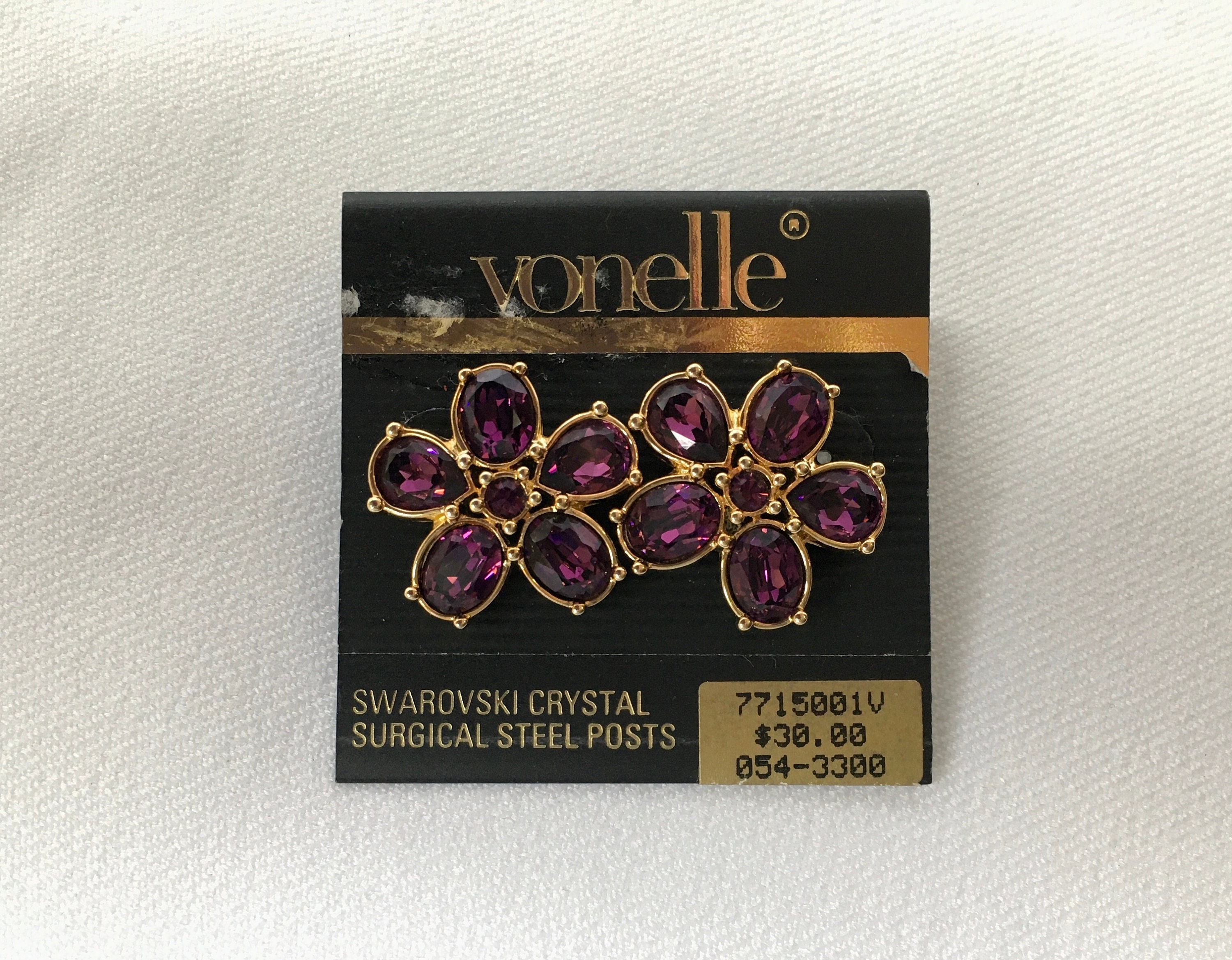 Vintage Vonelle Earrings Swarovski Crystal Surgical Steel