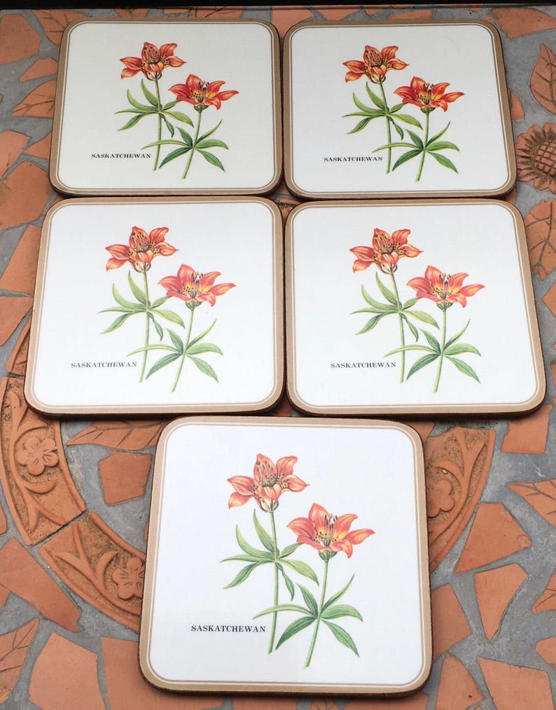 Vintage Pimpernel Saskatchewan Square Coasters Prairie Lily Etsy Canada