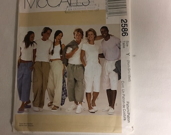 McCall's Sewing Pattern 2586   Men’s Misses Teen Boy Drawstring Pants  Loose Fitting  Drawstring Hemline Pants Cropped Pants   Size XS S M