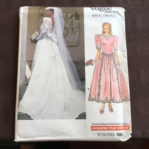 Vogue Bridal Original  1983 Sewing Pattern Wedding Gown  Dress Above Ankle Floor Length Close  Fitting Dropped Waist Train  Size 10