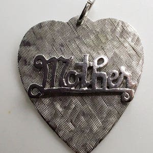 Vintage Sterling Silver  Charm  Mother Heart Shape Small Pendant Stocking Stuffer Gift For Mom Mother Bracelet Charm